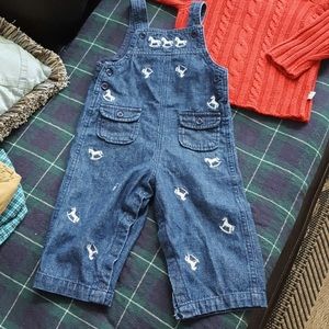Embroidered "Rocking Horse" Denim Overalls Size 12 Mo.
